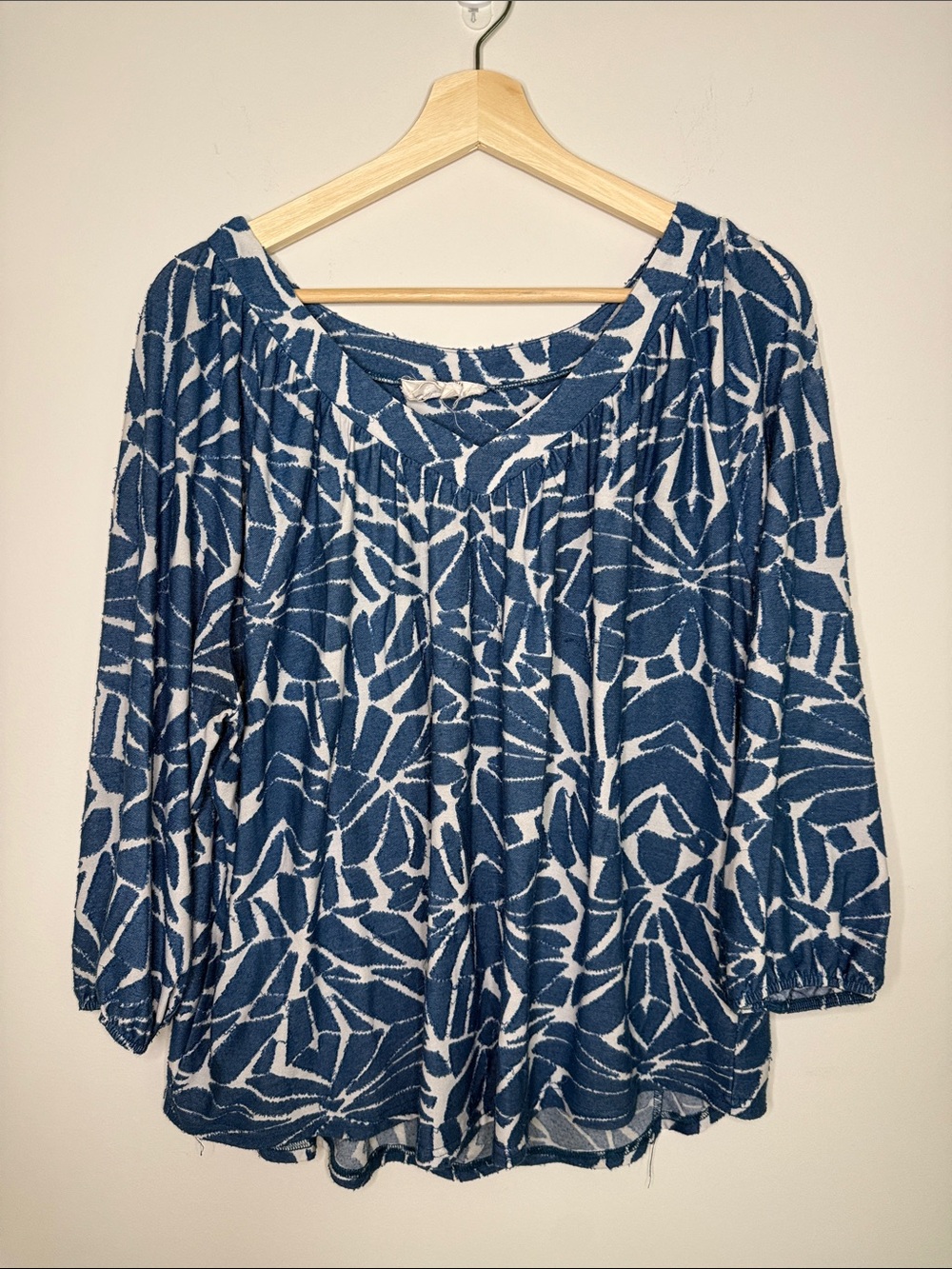 Anthropologie Blue and White Botanical Print Blouse - Women